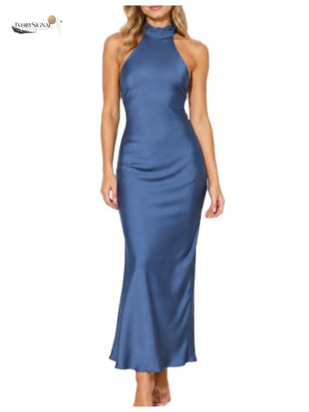 Satin Halter Neck Backless Maxi Dress Sleeveless Formal Wedding Guest